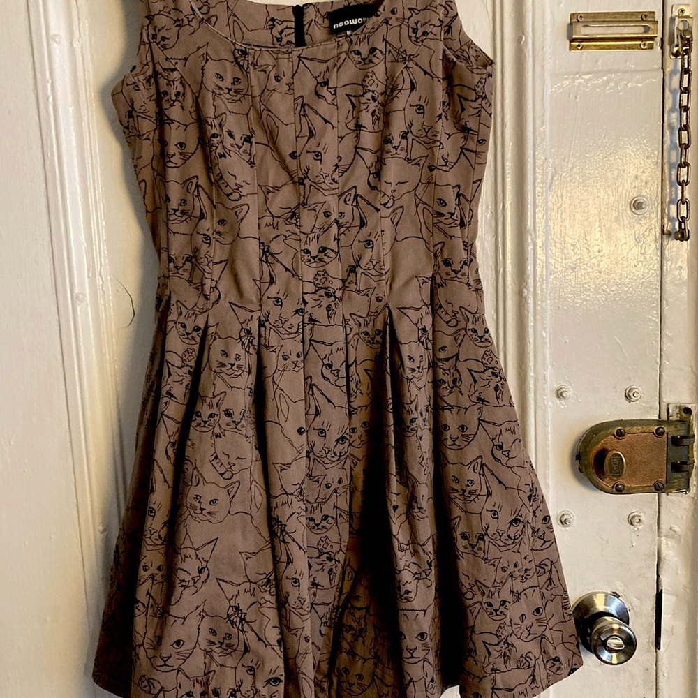 Nooworks sweet pleats cats mini dress. 97% cotton, 3% Lycra.